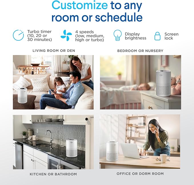 Clorox Small Room Turbo Air Purifiers for Home With True HEPA Filter | 613 Sq Ft | Reduces 99.9% of Mold, Viruses, Wildfire Smoke, Allergens, Pet Allergies, Dust | Whisper Quiet
