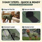 PU Dog Raincoat, Non-Toxic & Odorless Waterproof Vest, Adjustable High Collar and Hook & Loop Belly Closure for Rainy Potty Breaks & Wet Weather Outdoor Walks (Olive Green, X-Large)