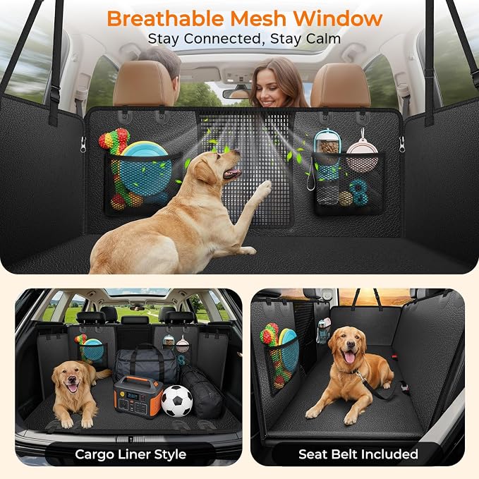 URPOWER PU Leather Back Seat Extender for Dogs, Hard Bottom Dog Seat Cover | Supports 550 lbs, Stable 3-Panel Hard Bottom, Added High-Density Foam for Comfort, Waterproof 900D Oxford, 45% More Space