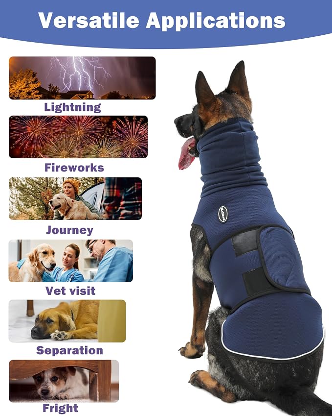 Meifsou Dog Anxiety Vest with Hood, Skin-Friendly Thunder Jacket for Dogs, All-in-One Dog Calming Shirt with Hood for Thunder, Fireworks, Separation - Keep Pet Calm Without Medicine, Army Green, M