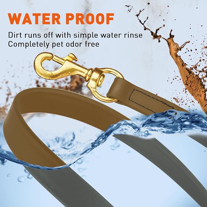 Viper Biothane K9 Working Dog Leash Waterproof Lead for Tracking Training Schutzhund Odor-Proof Long Line with Solid Brass Snap for Puppy Medium and Large Dogs, 15ft Coyote Brown