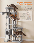 Feandrea Multi-Level Cat Tree for Large Cats, 79.5 inch Tall Cat Tower with 6 Resting Areas and Sisal Scratching Posts, 41.3 x 17.7 x 79.5 inch, Dove Gray Clawfy Collection UPCT020G101