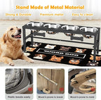 4-Bowl Elevated Dog Bowl Stand – 4 Adjustable Heights with 58oz/1700ml Stainless Steel Bowls & Splash Pad for Medium & Large Breeds, Multi-Pet Households