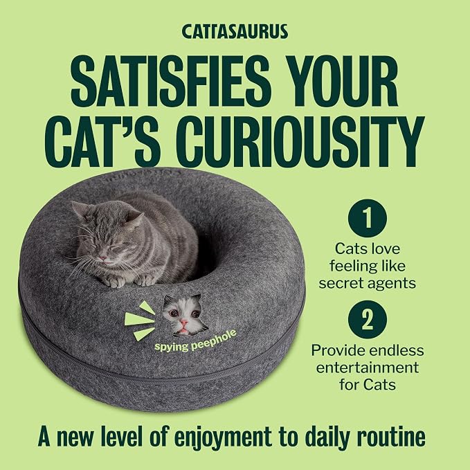 Peekaboo Cat Cave Donut for Multiple & Large Cats up to 30-45 lbs, 3-in-1 Self Warming Cat Bed, Tunnel & Scratcher for Indoor Cats, Washable & Detachable (Light Gray + Dark Gray, Large)