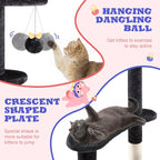 Allewie 55.5 in Cat Tree for Indoor Kitties/Soft Plush Perches/Multi-Level Cat Tower/Sisal Scratching Posts/Crescent Plates/Round Jumping Board/Hanging Ball/Pet Activity Center/Dark Grey