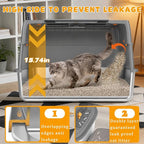 Stainless Steel Cat Litter Box with Lid, XL Enclosed Metal Litter Box for Indoor Cats, Odor Control Covered Cat Litter Box with High Sides, Litter Mat and Scoop Included, Grey