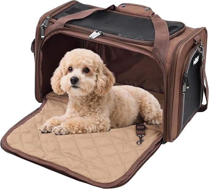 EliteField Deluxe Soft Pet Carrier for Cats and Dogs (3-Year Warranty) | Airline Approved, Waterproof Fabric, Scratch-Resistant Mesh, Expandable Mat, Built-In Leash, Suitcase Sleeve, Seat Belt Loops