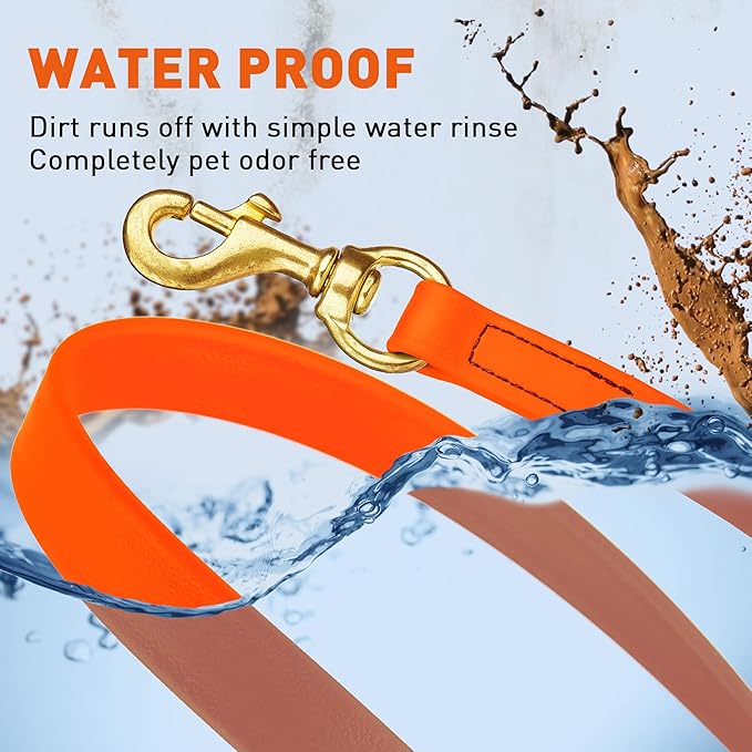 Viper Biothane K9 Working Dog Leash Waterproof Lead for Tracking Training Schutzhund Odor-Proof Long Line with Solid Brass Snap for Puppy Medium and Large Dogs, 10ft Hunter Orange