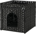 SETVSON Cat Litter Box Enclosure Furniture, Hidden PE Rattan, Black | PE Rattan Kitty House with Top Fence, Fits Standard Litter Box, Included Litter Mat, 2 S-Hooks, Sturdy Metal Frame