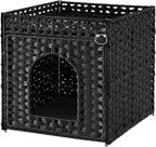 SETVSON Cat Litter Box Enclosure Furniture, Hidden PE Rattan, Black | PE Rattan Kitty House with Top Fence, Fits Standard Litter Box, Included Litter Mat, 2 S-Hooks, Sturdy Metal Frame