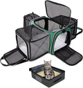 BAGLHER Expandable Cat Carrier with Travel Litter Box, Pet Travel 5 Sides Open Doors 3 Sides, Leak-Proof and Collapsible, for Car, Airplane Trip, Green