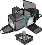 BAGLHER Expandable Cat Carrier with Travel Litter Box, Pet Travel 5 Sides Open Doors 3 Sides, Leak-Proof and Collapsible, for Car, Airplane Trip, Green