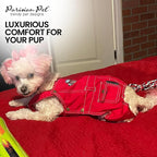 Parisian Pet Red Dog Overalls - Route 66 Denim Dog Clothes - Breathable Sling Puppy Jumpsuit - Durable and Trendy Overalls for Dogs - Comfortable Jeans Dog Clothes for Large Dogs - Classy Pet Apparel