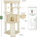 Gitelsnour Corner Cat Tree Tower with All Sisal Scratching Posts GCT025MU | 44.1" Cat Furniture with Multi-level Cat Condo, Cat Cave, Hanging Basket, Sisal Scratching Ramp for Indoor Cats, Beige