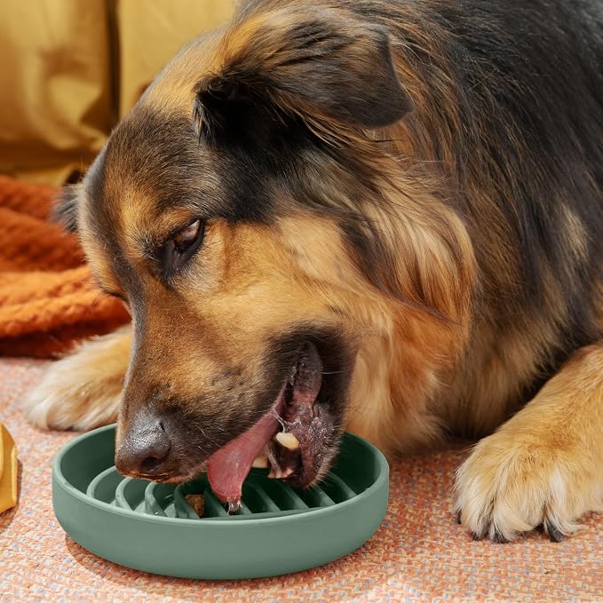 Slow Feeder Dog Bowls - Medium Size Silicone Slow Eating Dog Bowl for Puppies & Dogs with Suction Cup -Dishwasher-Safe, Lick Mat Design, Reduces Gulping,for All Breeds,7.5”x1.5”- Spruce