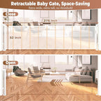 276" Retractable Baby Gate Extra Wide, 52" Tall Retractable Dog Gate for Stairs, Doorways, Decks, Mesh Gate Long Child Gate Pet Gate for Indoor, Outdoor, with Reinforced Mesh Rods, Dual Locks(White)