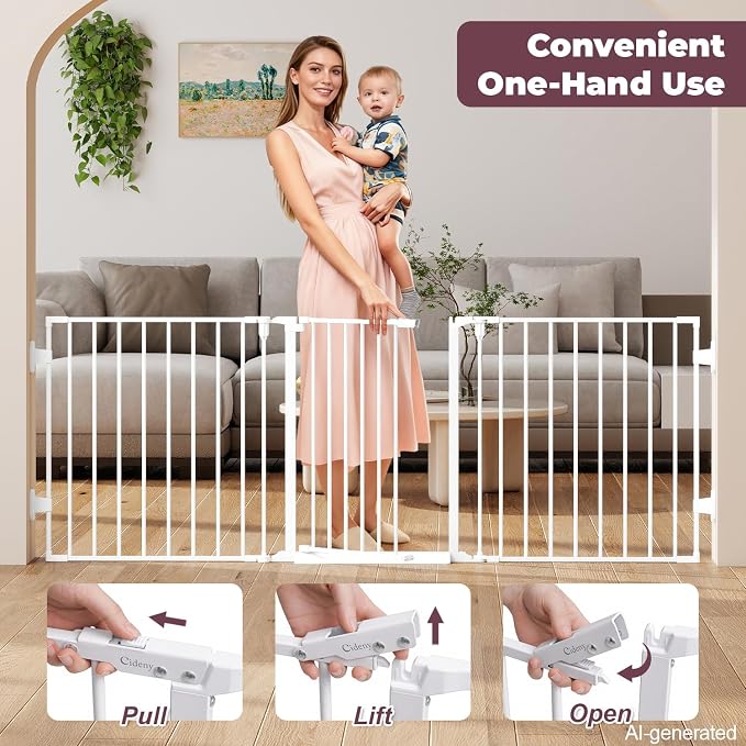 29.4-78" Extra Wide Baby Gate, Long Dog Gates Indoor for Stairs | Essential Large Gate for Child Toddler with Anti-Trip Pedal, Adjustable Pet Gate for Doorways, 28" Tall 3 Metal Panels White