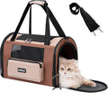 Collapsible Small Pet Carrier for Cat 15 lbs with Fashion Pocket Travel Bag | Lightweight Sturdy Little Puppy Dog Carry Crate, Breathable Stylish Kitten Soft Cage Kennel, Portable Yorkie Box Khaki