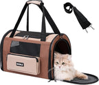 Collapsible Small Pet Carrier for Cat 15 lbs with Fashion Pocket Travel Bag | Lightweight Sturdy Little Puppy Dog Carry Crate, Breathable Stylish Kitten Soft Cage Kennel, Portable Yorkie Box Khaki