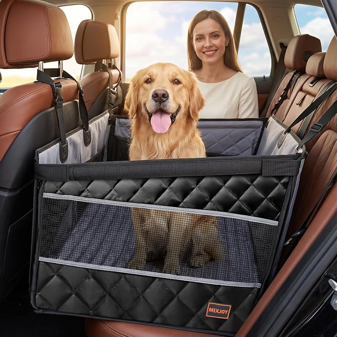 MIXJOY Dog Car Seat for Large Medium Dogs - with Dog Bed Inside, Back Seat Extender for Pets, Waterproof Pet Carseat for Medium Sized Pet, Hammock for Pet, with Storage Pocket