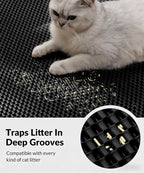 Cooyes Cat Litter Mat - Cut to Fit Any Place, 23"x17" Litter Trapping Mat for Litter Box, Easy to Clean, Waterproof & Non-Slip Kitty Pad, Scatter Control to Protect the Floor (Black)