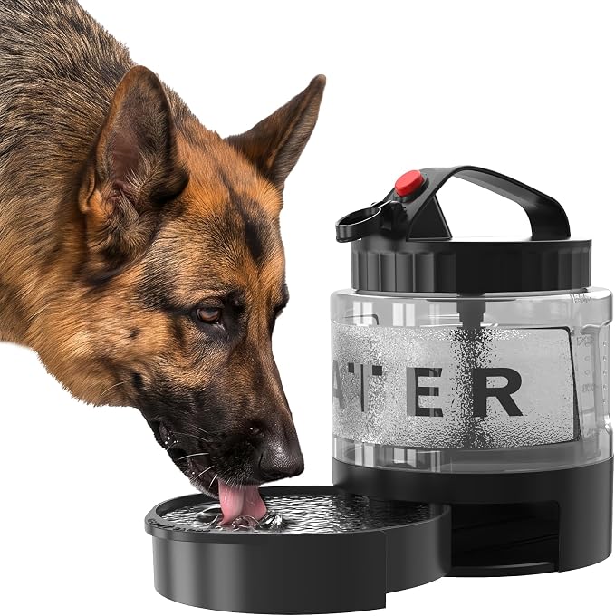 Portable Dog Water Bottle with Travel Bowl, 56 oz/1.6 L, Black | 2-in-1 portable dog water bottle with pull-out bowl; BPA-free plastic, silicone seal, wide mouth and grip for hikes or travel