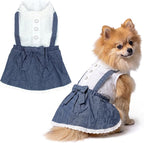 Parisian Pet Chambray Overall Dog Dress - Summer Clothes for Medium Dogs Girl - Blue Denim Pet Dress - Designer Dog Overalls - Lightweight and Breathable Puppy Clothes - Dresses for Dogs