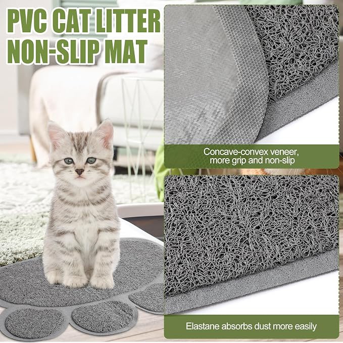 7 Pcs Small Cat Kitten Starter Kit Cat Litter Box with Shovel Paw Litter Mat Double Automatic Kitten Bowls Toy Teaser Stick Collar Essentials Kits for 1-3 Lbs Beginner(Simple,Green)