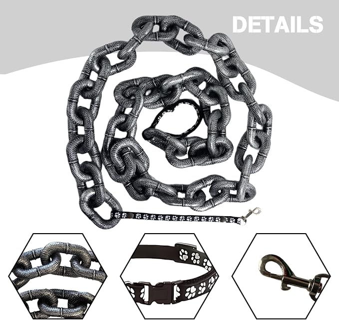 6 Ft Funny Dog Leash - Giant Plastic Chain Leash with Puppy Collar for Small Dogs, Cats, and Puppies - Black Funny Chain Dog Leash