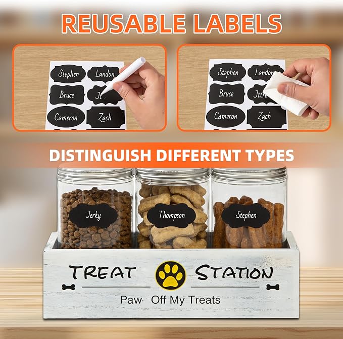 Dog treat container for Countertop Cat Organization and Storage with 3 Jars Pet Accessories Storage Decorative Dog Treat Station Farmhouse Decor Gift for Pet