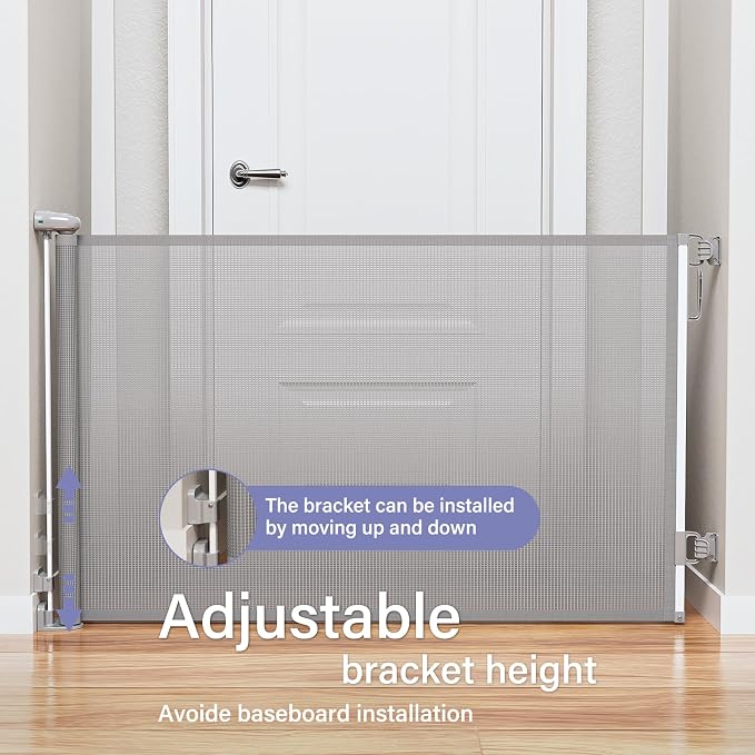 Retractable Baby Gates Extra Wide, PRObebi Retractable Dog Gate for the House Extends to 54" Wide 34" Tall, Gates for Baby Indoor, Stair Gate for Outdoor, Staris, Hallways, Doorways, Deck, Porch