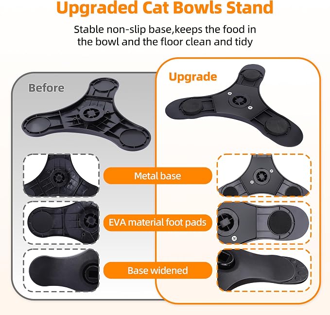 Raised Cat Bowls,Elevated Cat Bowls for Indoor Cats with Height-Adjustable Stand,Non-Slip Stainless Steel Cat Bowls,15° Tilted Cat Food Bowls (2 Pack)