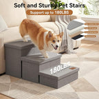 Zerbuger Dog Stairs with Storage, Small Grey 3 Steps Dog Ramp no Condo | 18" H Wider Dog Steps for High Beds Couch, Folding Storage Pet Stairs Gift for Climbing Small/Medium/Large Old Dogs Cats