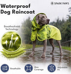 Spark Paws Dog Raincoat, Waterproof Windproof Rain Jacket, for Small Medium Large Extra Large Dogs, Reflective Breathable Full-Body Coverage Dry Suit - Camo Lime - M
