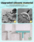Carpet Rake for Pet Hair Removal Tool - 4 in 1 Pet Hair Remover Kit for Dog Cat Fur Remover, Contain 60" Adjustable Rubber Broom, Glove, Magic Brush and Scraper for Furniture (Blue)