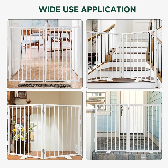 Snagle Paw Full Metal Freestanding Dog Gate,Indoor Pet Gate with Floor Protect Support Feet, 40x32 Inches Foldable Dog Fence for Stairs, Hallways and Doorways (32'' H 2 Panel, White