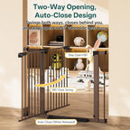 InnoTruth 29.6-39.1 in Wide Baby Gate for Stairs and Doorways, Brown | Indoor Metal Dog Gate for Pets, Auto Close 2 Way Swing Walk Through Door, Double Lock & Y-Bolts, Pressure or Hardware Mount