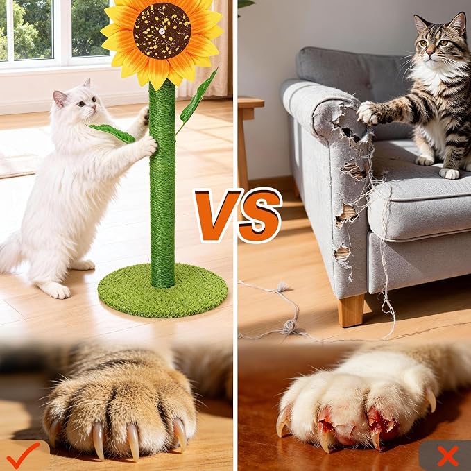 Sunflower Interactive Cat Toys for Indoor Cats, 38" Tall Cat Scratching Posts for Indoor Cats Adults, Cute Cat Scratch Post with Rotating Flower