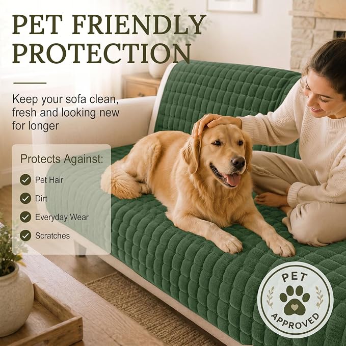 Smiry Velvet Couch Cover for Dogs, Non Slip Soft Sofa Protector for Pets | Washable Sofa Cover for Cats, Cozy Furniture Protector Against Pet Hair, Scratches, Fits Sectional Sofa(Dark Green, 36"x71")