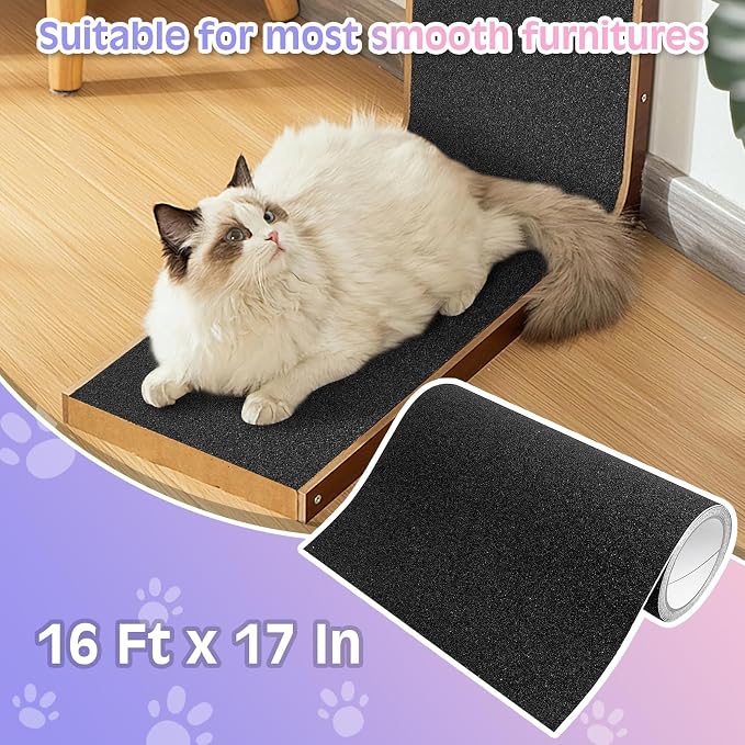 BNOSDM Self-Adhesive Dog Nail File Scratcher Emery Paper Cat Nail Scratch Board Replacement Sandpaper, Cuttable Pet Furniture Scratching Pad Protector for Door and Wall (17in*16ft, Black)