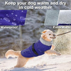 Lelepet Dog Coat Waterproof Dog Jacket Fleece Vest with Adjustable Buckle | Reflective Pet Winter Coat Turtleneck Snowsuit Windproof Cold Weather Coats for Small Medium Large Dogs,Leash Hole,Blue, XXXL