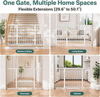 InnoTruth 29.6-50.1 in Extra Wide Baby Gate for Stairs and Doorways, White | Indoor Metal Dog Gate for Pets, Auto Close 2 Way Swing Walk Through Door, Double Lock & Y-Bolts, Pressure or Hardware Mount