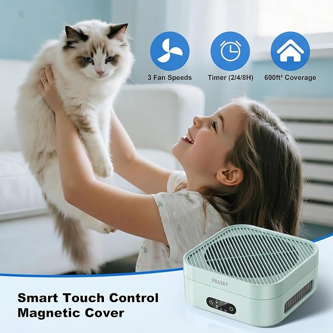 Air Purifiers for Home, 2 Filter, Plug-in, Quiet H13 True HEPA Purifier Car | Portable, Travel/RV/Desk/Bedroom/Office, 600 Ft², Captures Smoke/Odor/Pet Dander, Timer, USB Powered - Green