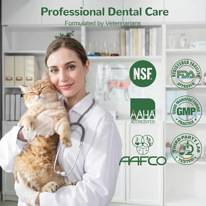 Cat Dental Care Powder, Cat Teeth Cleaning with Natural Ingredients and Probiotics, Dental Powder for Cats Breath Fresh Tartar Remover Plaque Off, 80g