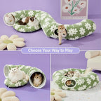 Lesure Donut Cute Jacquard Large Cat Tunnel Bed Kitten Toys for Dog Bunny | 39.5x39.5x10in,Round Large Cat Bed Tube for Multi Kittens,Pet Peekaboo Cave Toy,Spiral Hideaway,Washable Cushion,Green