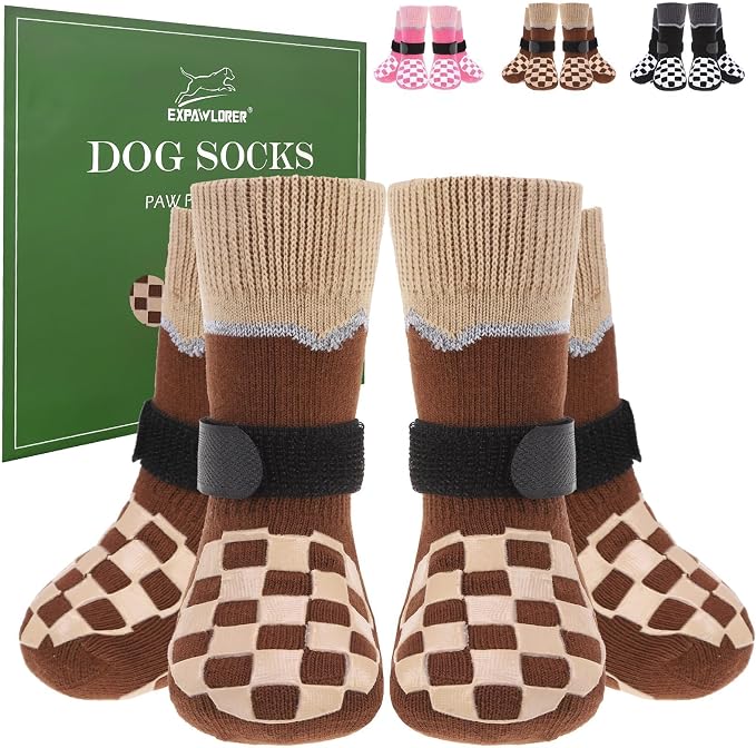 EXPAWLORER Dog Socks to Prevent Licking Paws with Grippers for Hot Pavement | For Hardwood Floors Anti Slip, Reflective Dog Boots & Paw Protectors Shoes Booties with for Senior Small Medium Large Dogs L