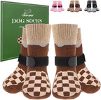 EXPAWLORER Dog Socks to Prevent Licking Paws with Grippers for Hot Pavement | For Hardwood Floors Anti Slip, Reflective Dog Boots & Paw Protectors Shoes Booties with for Senior Small Medium Large Dogs L