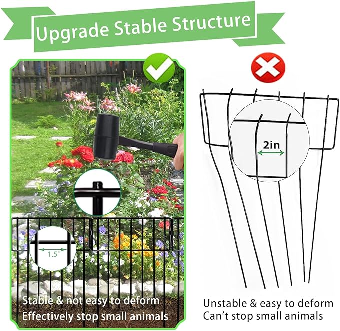 Thrivinest 10 Pack Animal Barrier Fence, No Dig Decorative Fence, 17in(H) x10ft(L) Rustproof Metal Small Garden Fence Border for Dogs Rabbits, Bottom Blocker for Outdoor Yard Patio