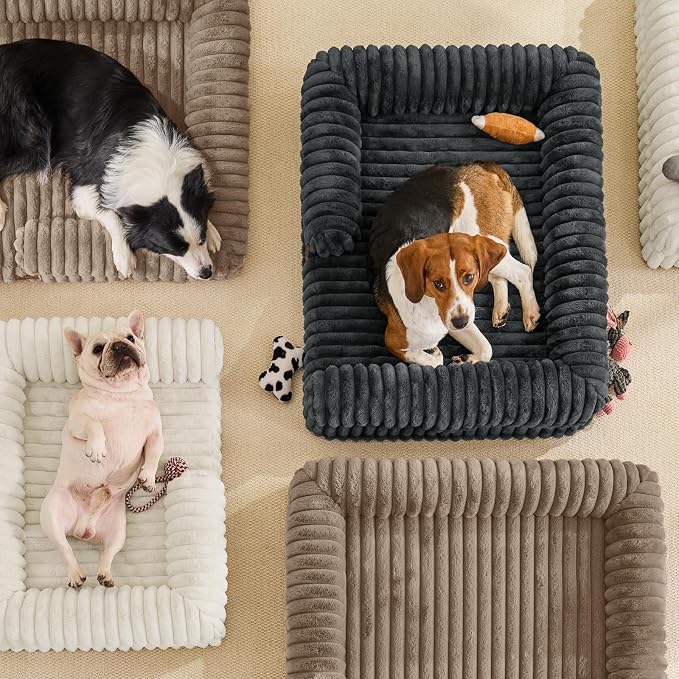 ChiXnuggle Faux Fur Orthopedic Dog Bolster Bed, Waterproof Washable Cover | rectangular dog sofa couch,egg crate foam,non-slip bottom,for large dogs,taupe,35*28*7