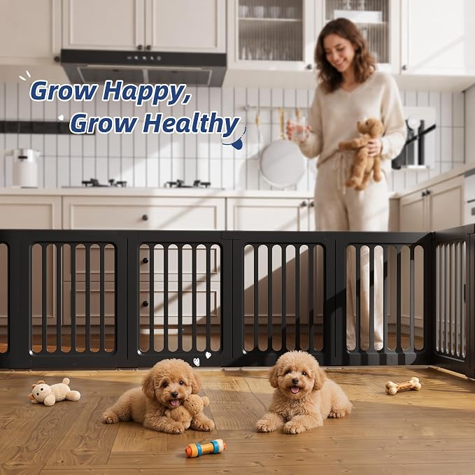 Cozy-Picket Dog Playpen, Decorative Indoor Puppy Fence with Door, Modern Elegant Pet Play Pen Enclosure for Puppies and Small Dogs, 24", 10 Panels, Black